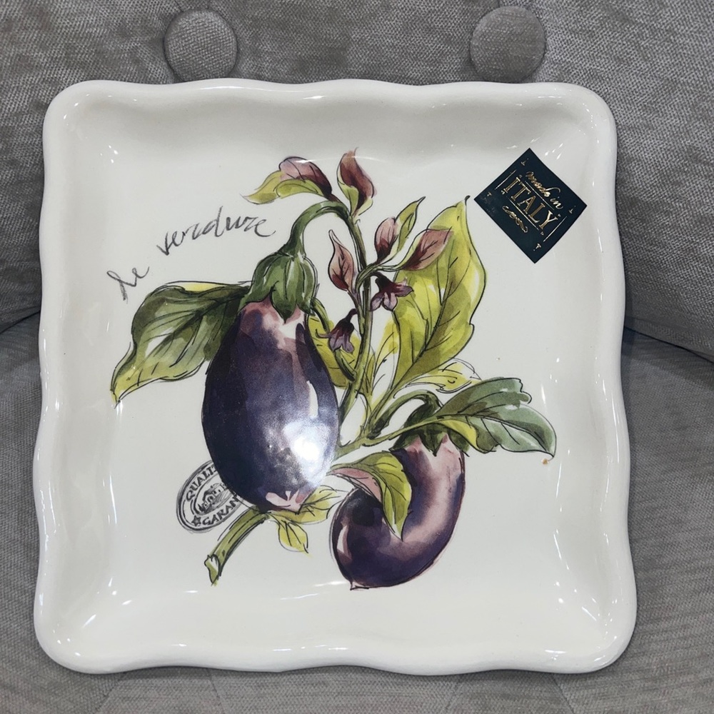 Effetti Appetizer Serving Square Plate Eggplants 7x 7” Made In Italy Ceramic NWT